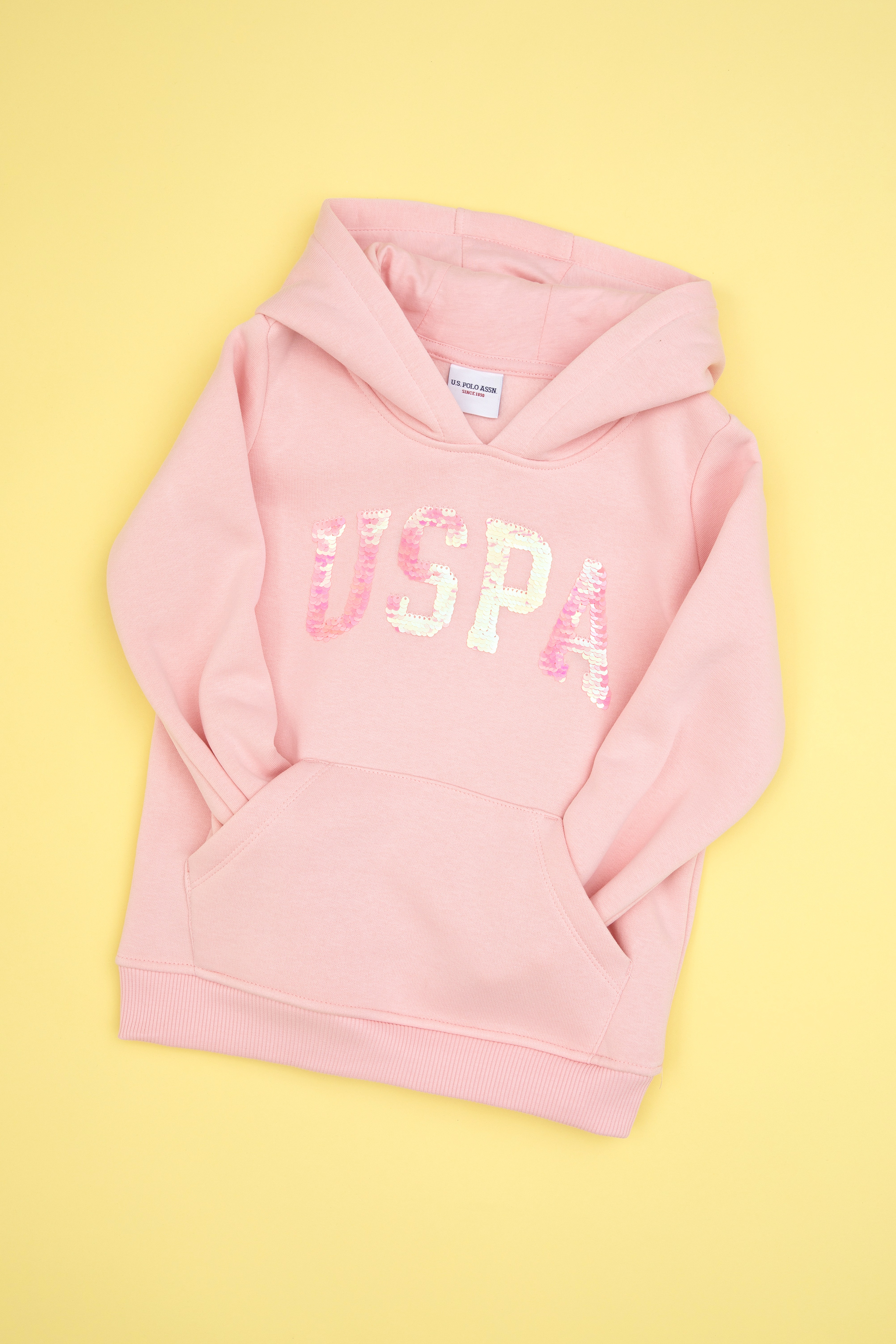 Kız Çocuk Toz Pembe Payet İşlemeli Şardonlu Kapüşonlu Basic Sweatshirt
