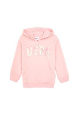 Kız Çocuk Toz Pembe Payet İşlemeli Şardonlu Kapüşonlu Basic Sweatshirt - 50314257084