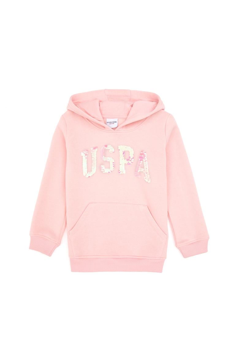 Kız Çocuk Toz Pembe Payet İşlemeli Şardonlu Kapüşonlu Basic Sweatshirt - 50314257084
