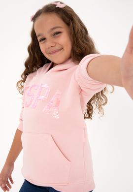 Kız Çocuk Toz Pembe Payet İşlemeli Şardonlu Kapüşonlu Basic Sweatshirt - 50314257084