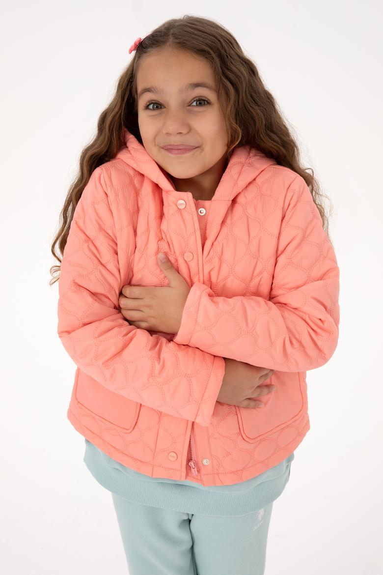 Kız Çocuk Neon Pembe Kapitone Kapüşonlu Şişme Mont
