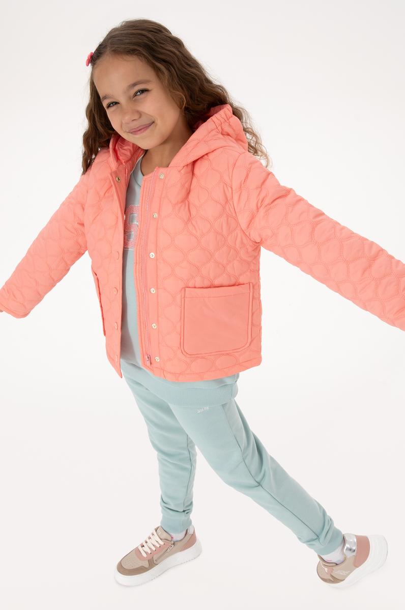 Kız Çocuk Neon Pembe Kapitone Kapüşonlu Şişme Mont