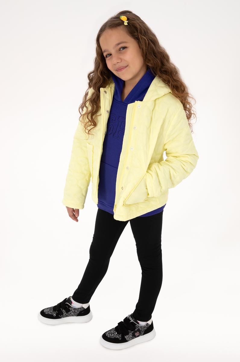 Kız Çocuk Sarı Kapitone Kapüşonlu Şişme Mont