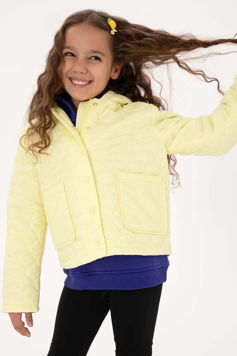 Kız Çocuk Sarı Kapitone Kapüşonlu Şişme Mont - 50313157009