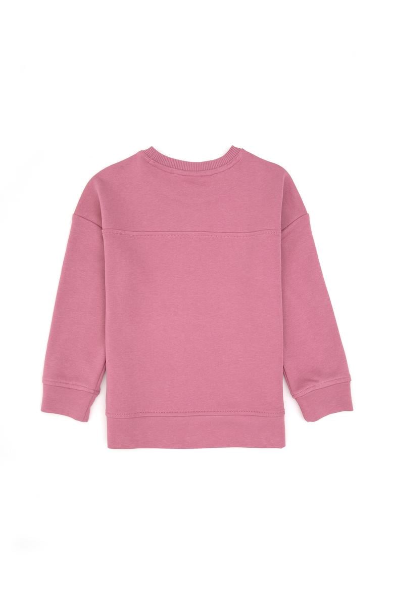 Kız Çocuk Pembe Simli Baskı Detaylı Bisiklet Yaka Basic Sweatshirt - 50314289012