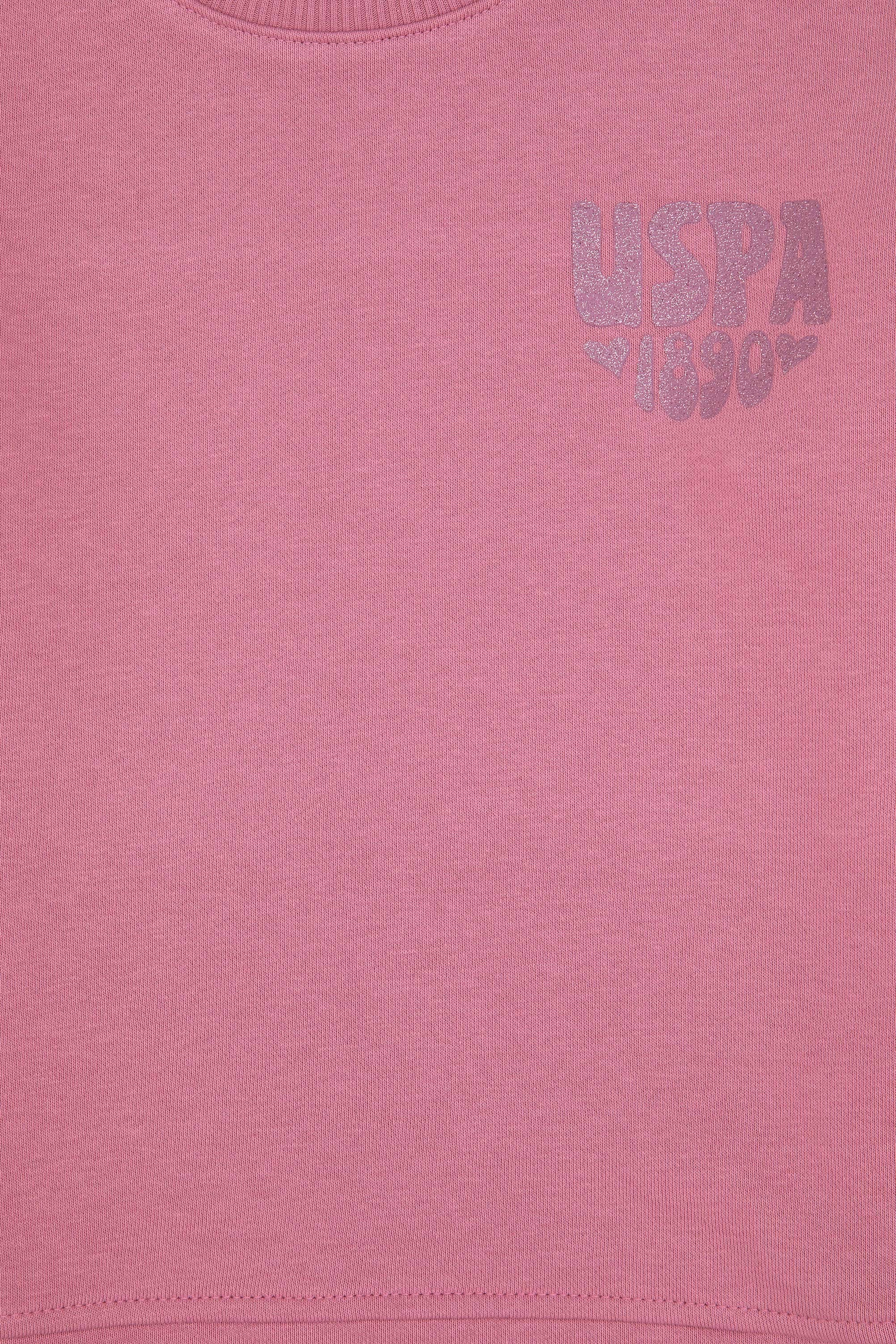 Kız Çocuk Pembe Simli Baskı Detaylı Bisiklet Yaka Basic Sweatshirt - Image 5