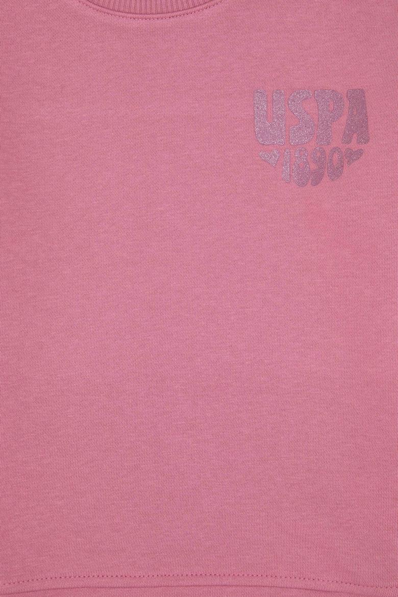 Kız Çocuk Pembe Simli Baskı Detaylı Bisiklet Yaka Basic Sweatshirt - 50314289012