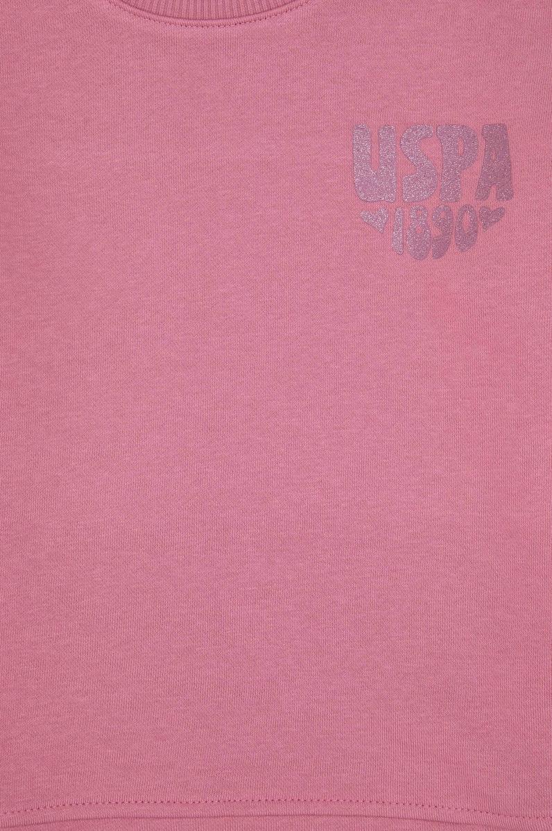 Kız Çocuk Pembe Simli Baskı Detaylı Bisiklet Yaka Basic Sweatshirt