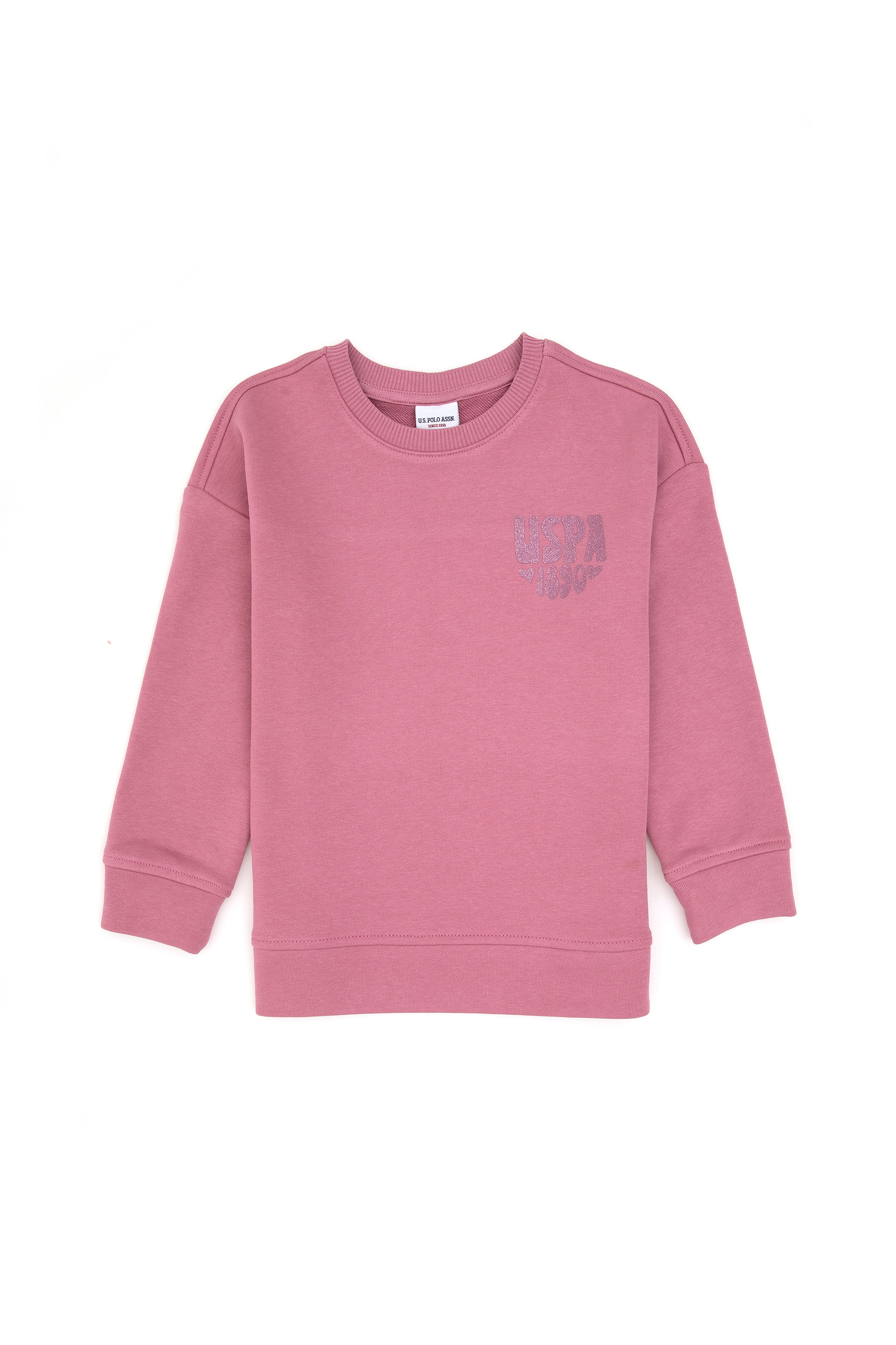 Kız Çocuk Pembe Simli Baskı Detaylı Bisiklet Yaka Basic Sweatshirt