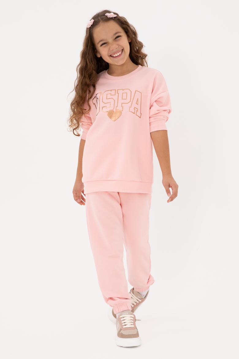 Kız Çocuk Açık Pembe Parlak Baskılı Eşofman Takımı