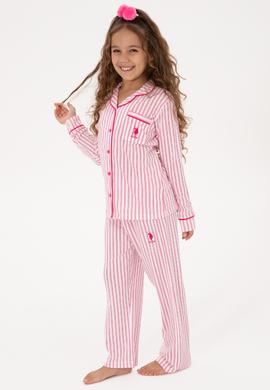 Kız Çocuk Fuşya Çizgili Pijama Takımı - 50318940002