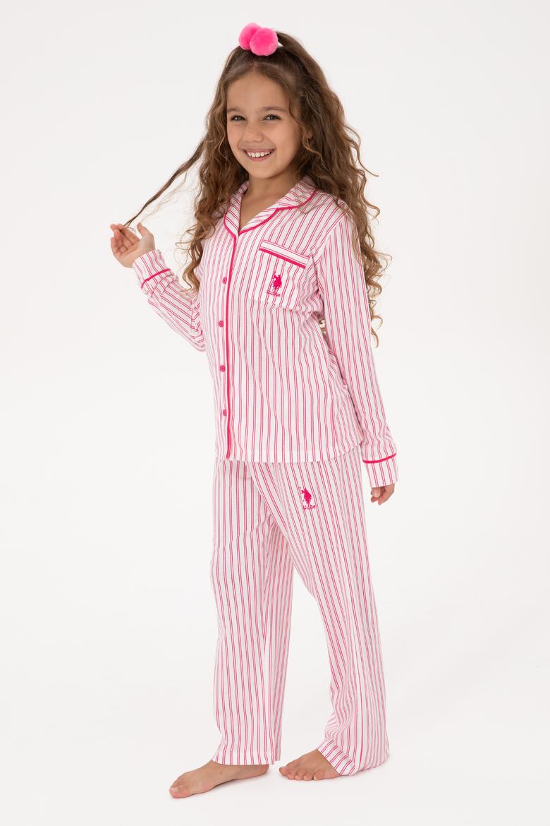 Kız Çocuk Fuşya Çizgili Pijama Takımı