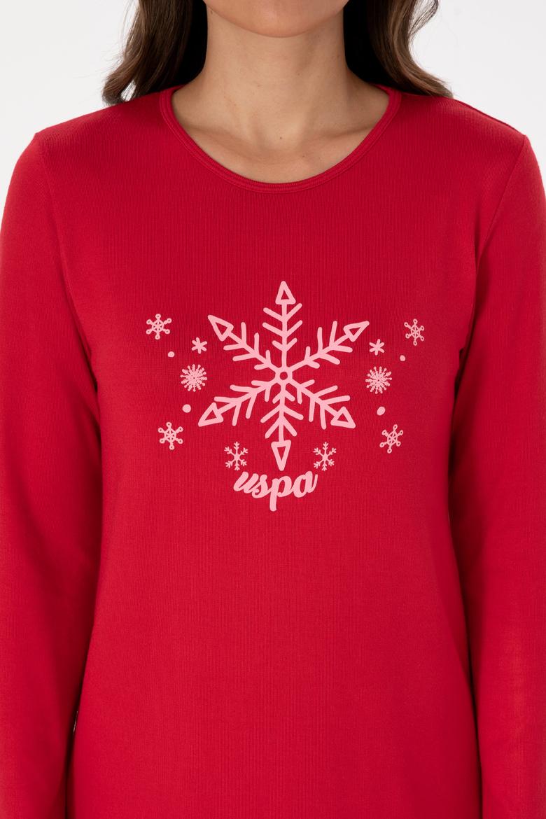 Kadın Kırmızı Yılbaşı Temalı Pijama Takımı - 50318862001