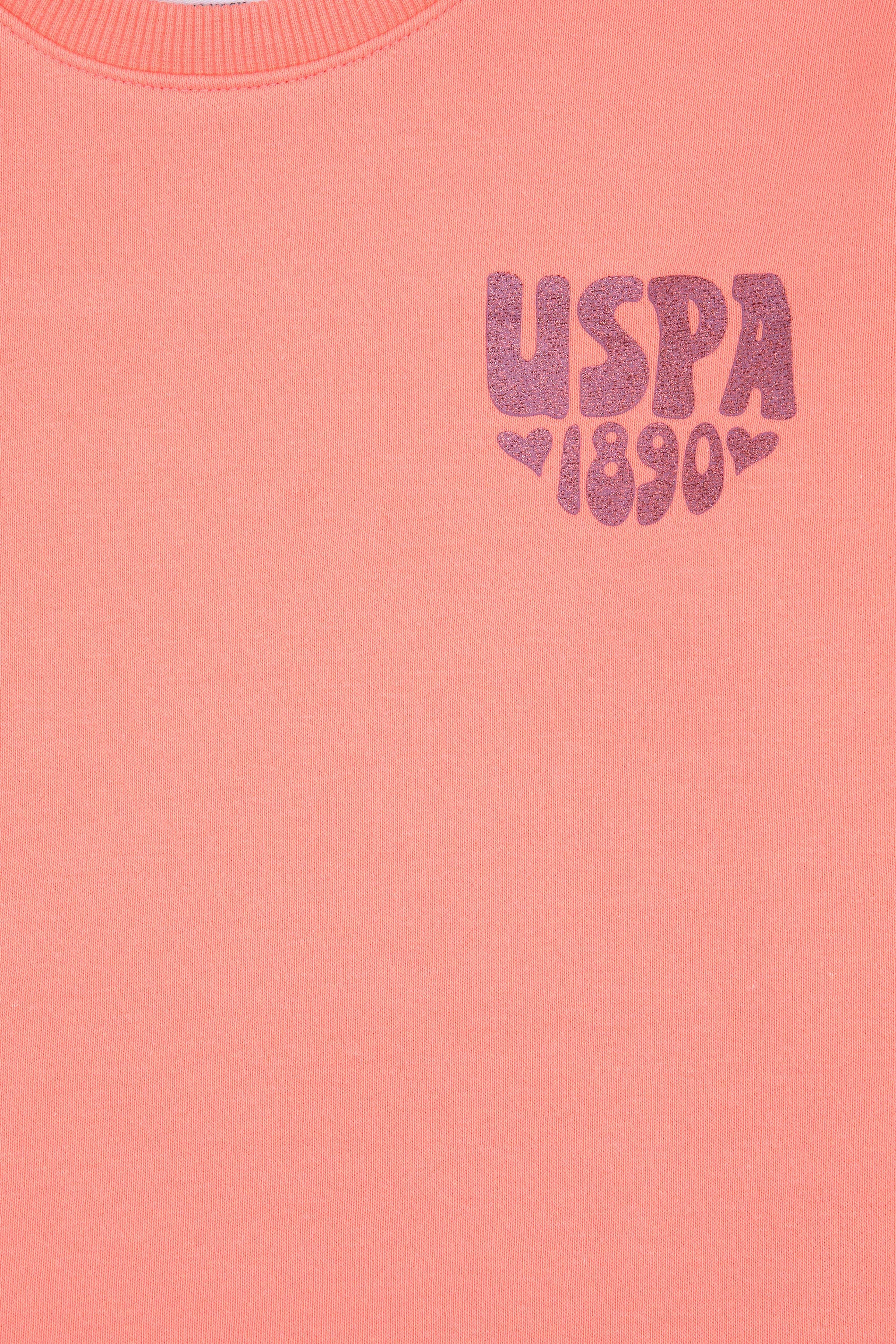 Kız Çocuk Neon Pembe Simli Baskı Detaylı Bisiklet Yaka Basic Sweatshirt - Image 5
