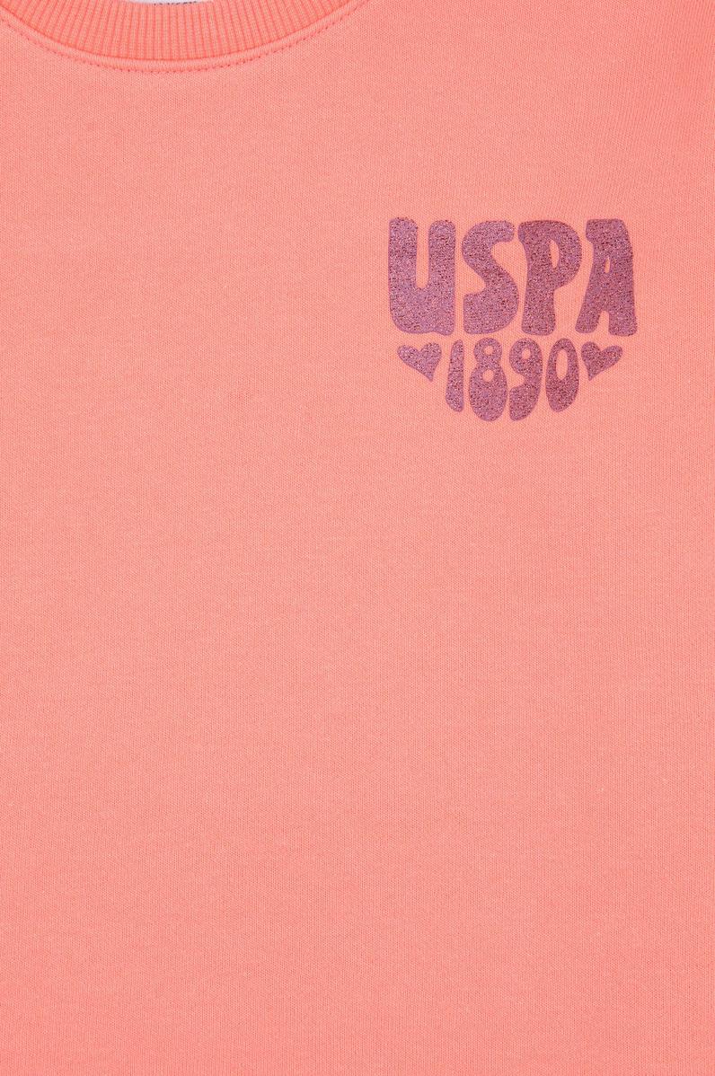 Kız Çocuk Neon Pembe Simli Baskı Detaylı Bisiklet Yaka Basic Sweatshirt