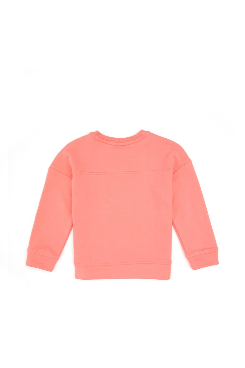 Kız Çocuk Neon Pembe Simli Baskı Detaylı Bisiklet Yaka Basic Sweatshirt - 50314289031