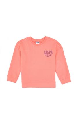Kız Çocuk Neon Pembe Simli Baskı Detaylı Bisiklet Yaka Basic Sweatshirt - 50314289031