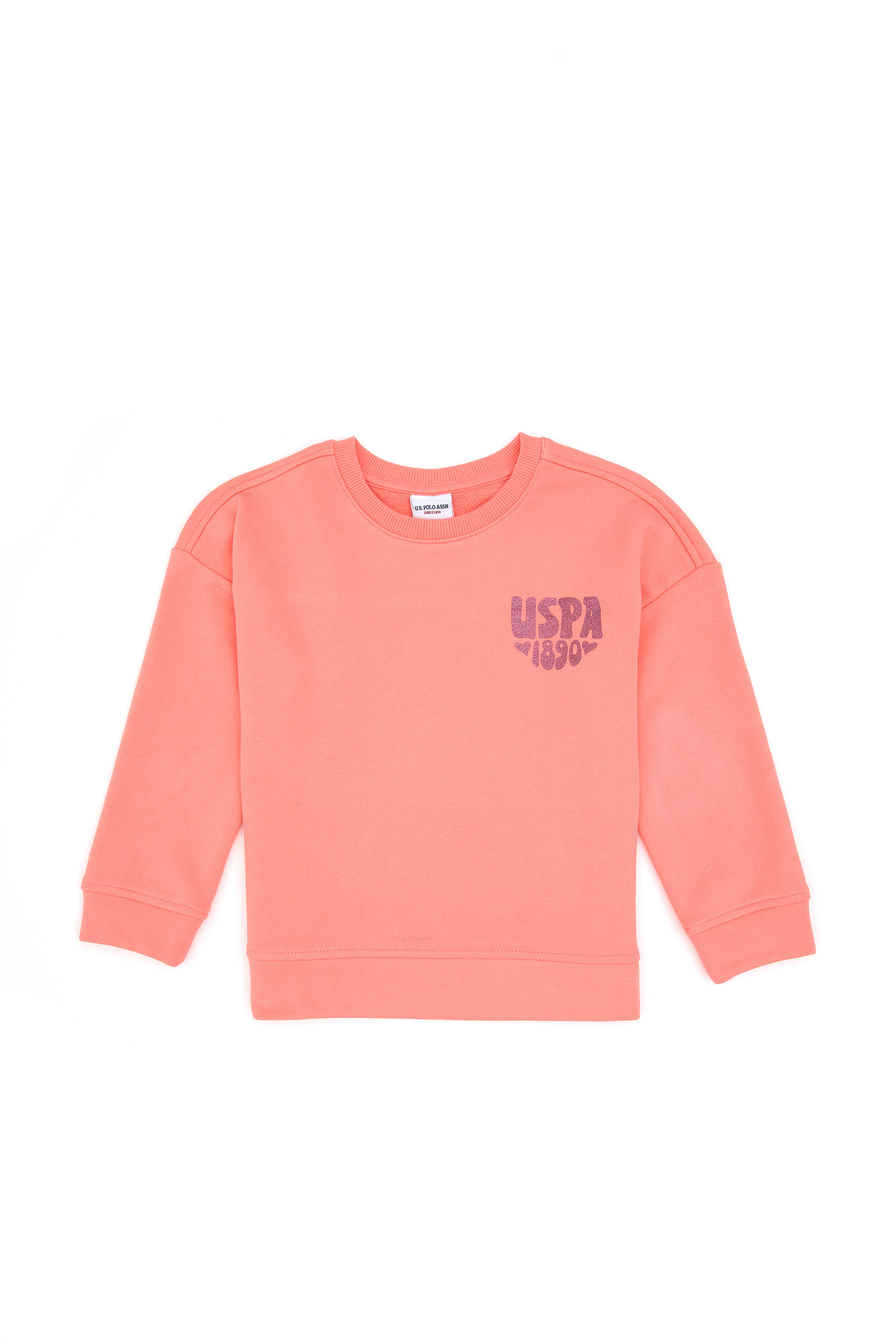 Kız Çocuk Neon Pembe Simli Baskı Detaylı Bisiklet Yaka Basic Sweatshirt - Image 3