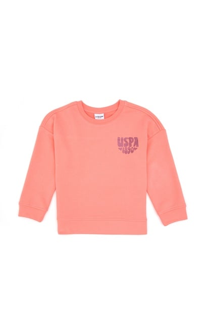 Kız Çocuk Neon Pembe Simli Baskı Detaylı Bisiklet Yaka Basic Sweatshirt
