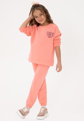 Kız Çocuk Neon Pembe Simli Baskı Detaylı Jogger Eşofman Altı - 50316849034