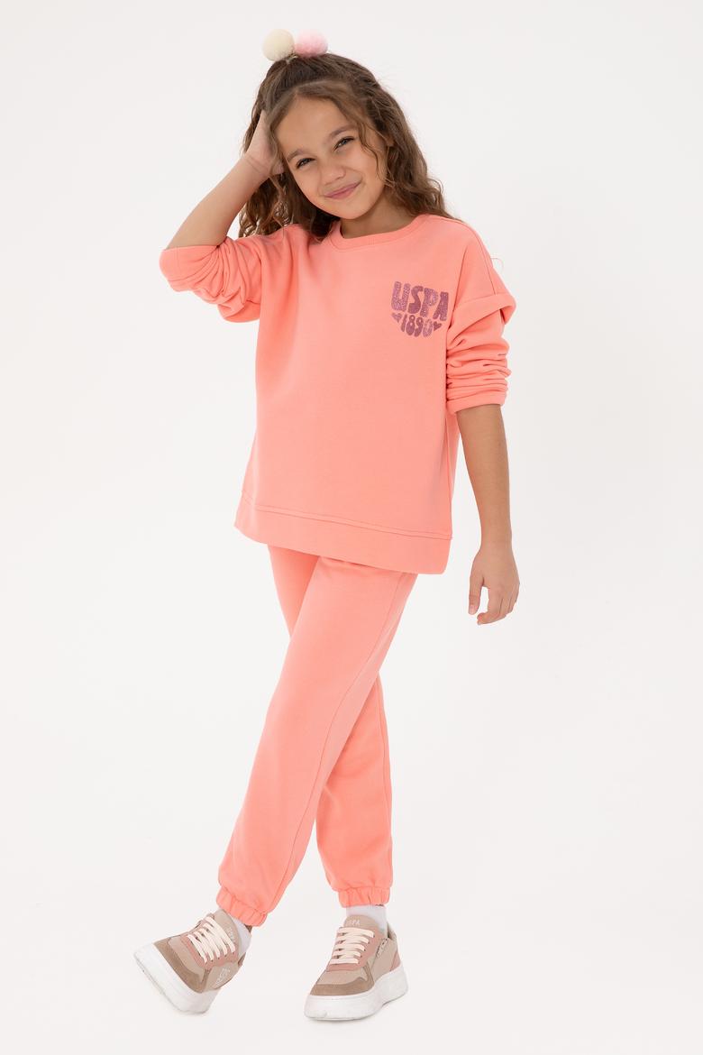 Kız Çocuk Neon Pembe Simli Baskı Detaylı Jogger Eşofman Altı