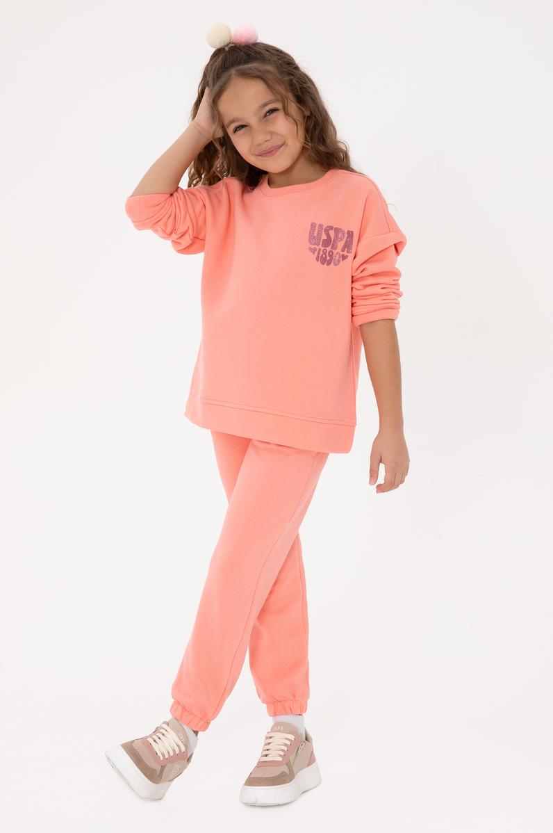 Kız Çocuk Neon Pembe Simli Baskı Detaylı Jogger Eşofman Altı