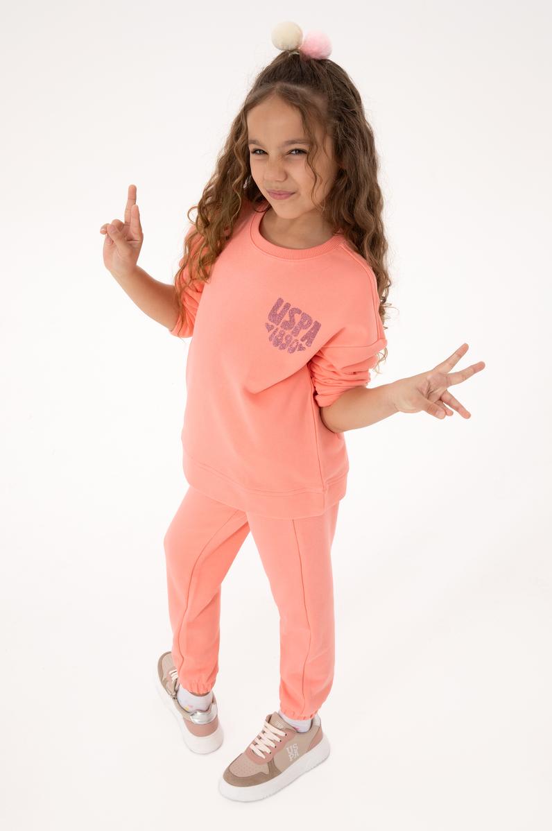 Kız Çocuk Neon Pembe Simli Baskı Detaylı Jogger Eşofman Altı