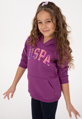 Kız Çocuk Menekşe Payet İşlemeli Kapüşonlu Basic Sweatshirt - 50314312052
