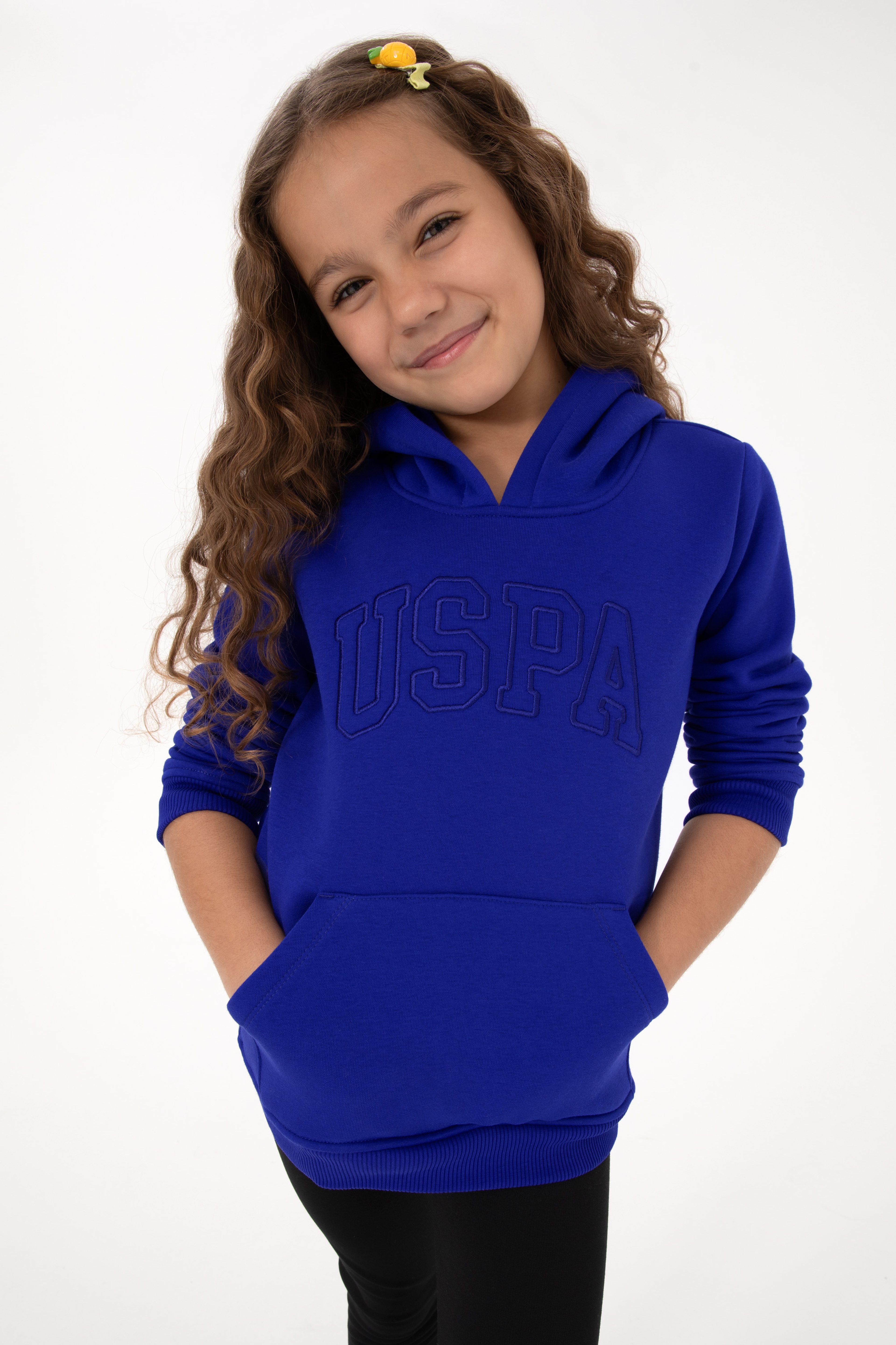 Kız Çocuk Mor Basic Kapüşonlu Şardonlu Basic Sweatshirt - Image 1
