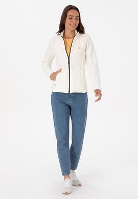 Kadın Krem Fermuarlı Dik Yaka Polar Sweatshirt - 50316729073