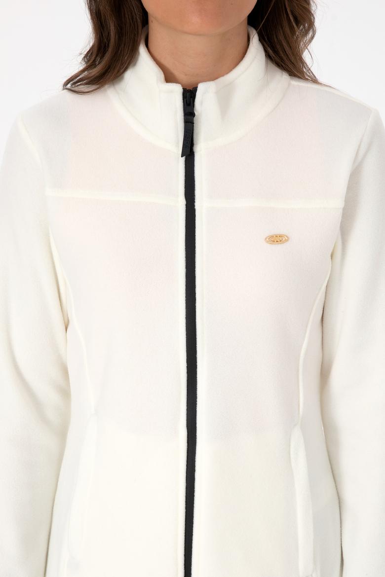 Kadın Krem Fermuarlı Dik Yaka Polar Sweatshirt - 50316729073