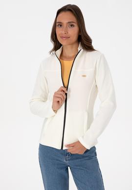 Kadın Krem Fermuarlı Dik Yaka Polar Sweatshirt - 50316729073