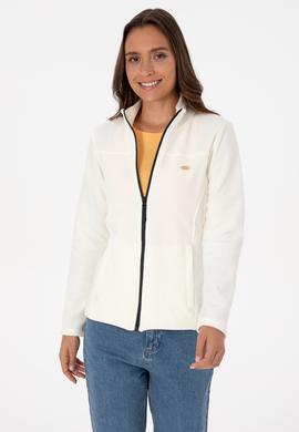 Kadın Krem Fermuarlı Dik Yaka Polar Sweatshirt - 50316729073