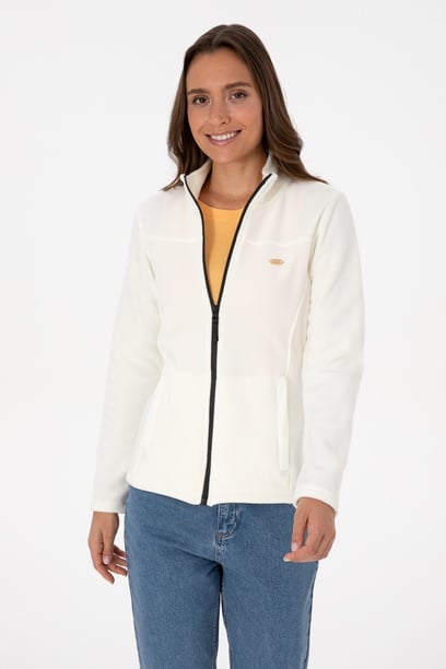 Kadın Krem Fermuarlı Dik Yaka Polar Sweatshirt