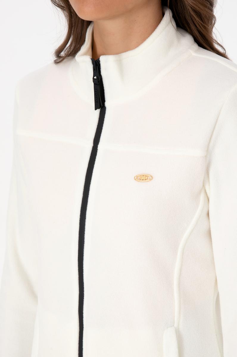 Kadın Krem Fermuarlı Dik Yaka Polar Sweatshirt