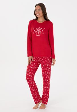 Kadın Kırmızı Yılbaşı Temalı Pijama Takımı - 50318862001