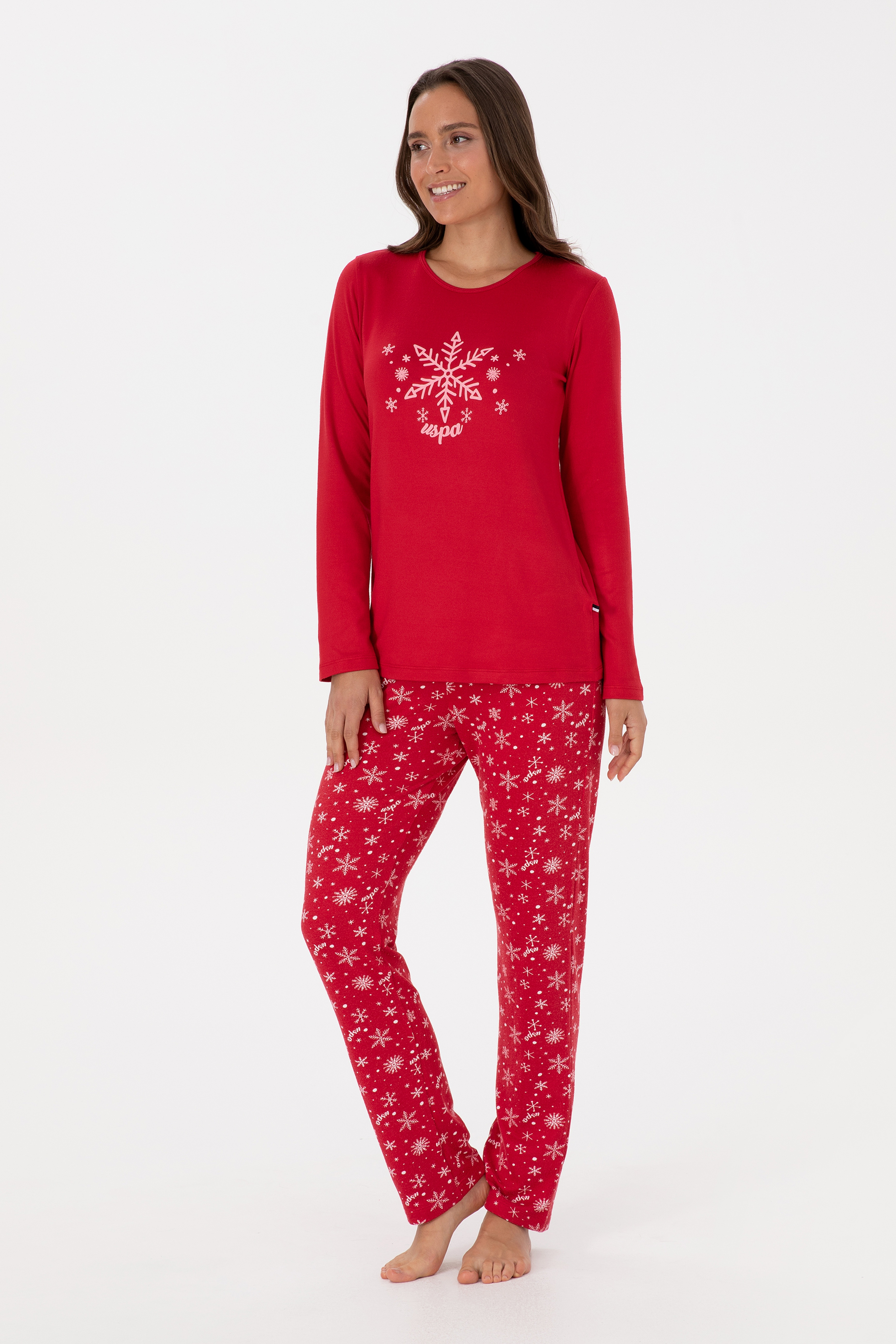 Kadın Kırmızı Yılbaşı Temalı Pijama Takımı - Image 4