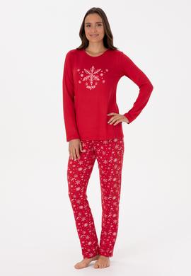 Kadın Kırmızı Yılbaşı Temalı Pijama Takımı - 50318862001