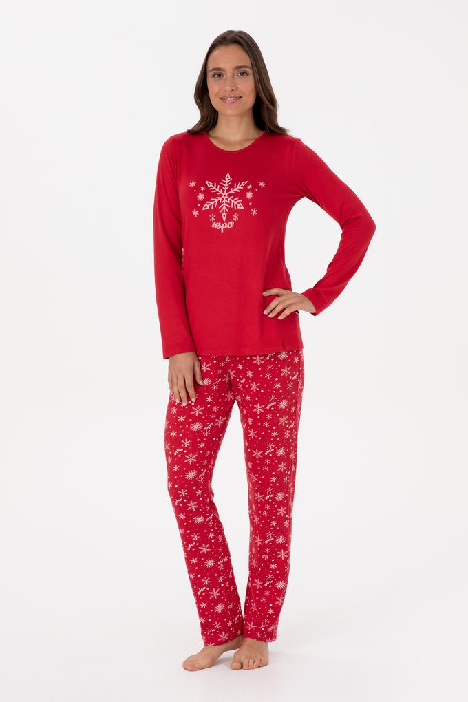 Kadın Kırmızı Yılbaşı Temalı Pijama Takımı