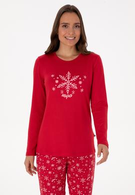 Kadın Kırmızı Yılbaşı Temalı Pijama Takımı - 50318862001