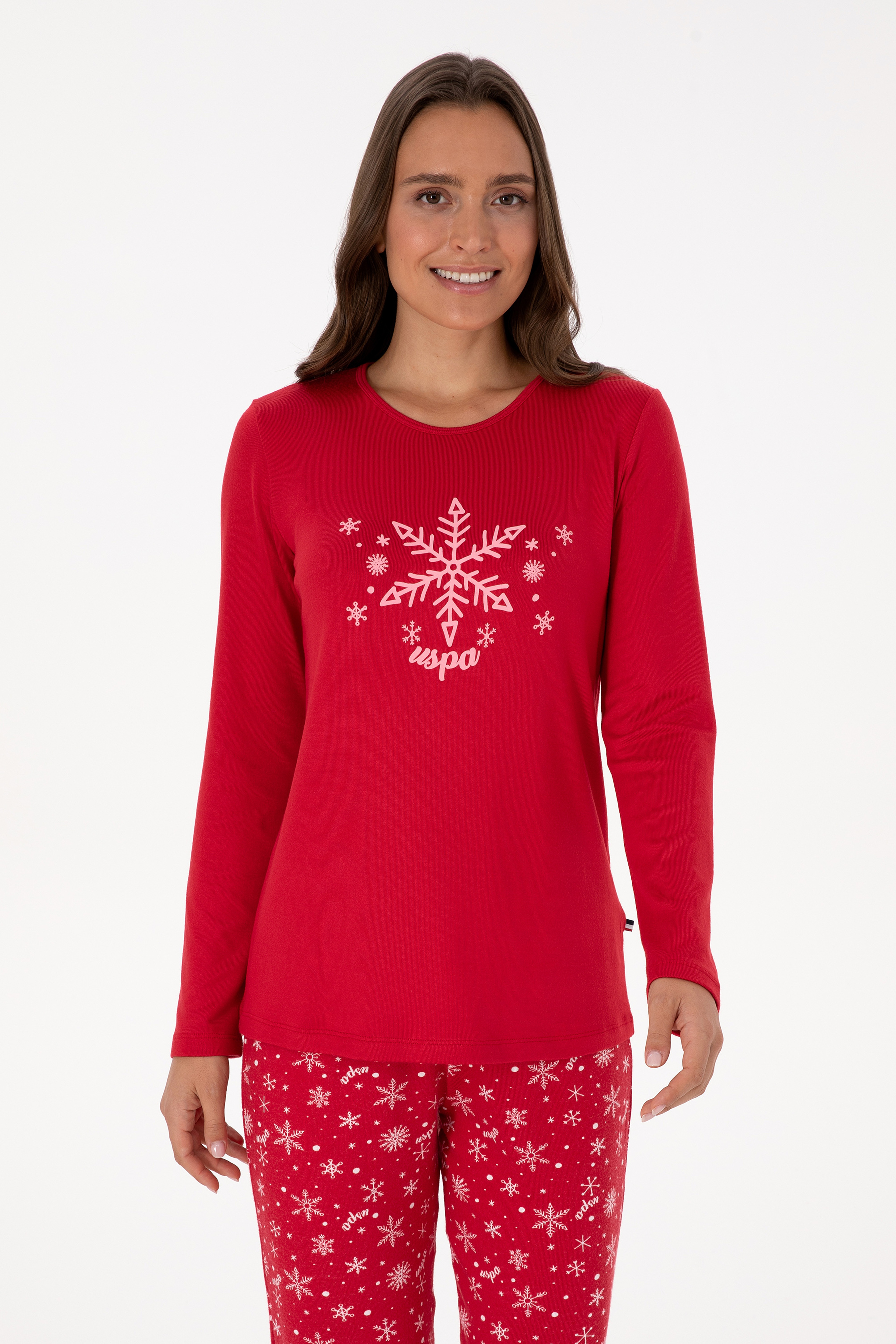 Kadın Kırmızı Yılbaşı Temalı Pijama Takımı - Image 3