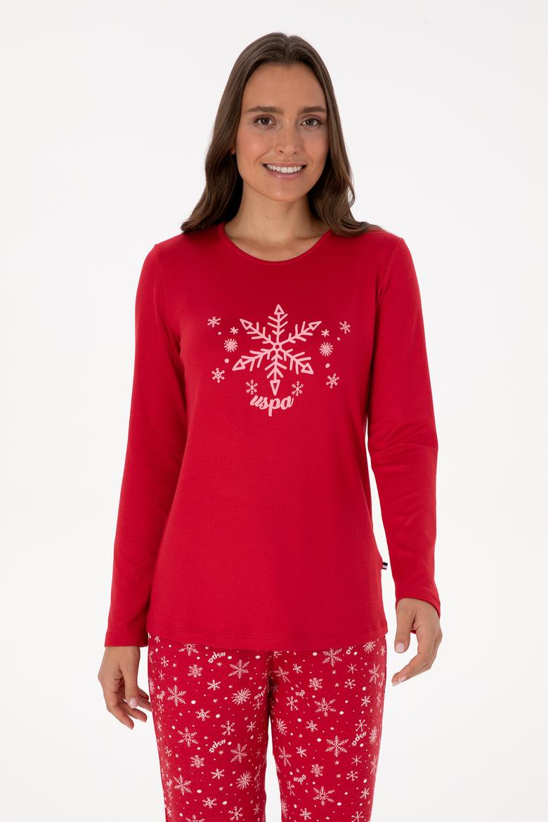 Kadın Kırmızı Yılbaşı Temalı Pijama Takımı - 50318862001