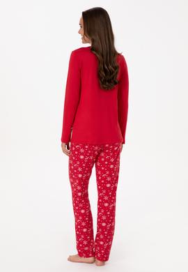 Kadın Kırmızı Yılbaşı Temalı Pijama Takımı - 50318862001