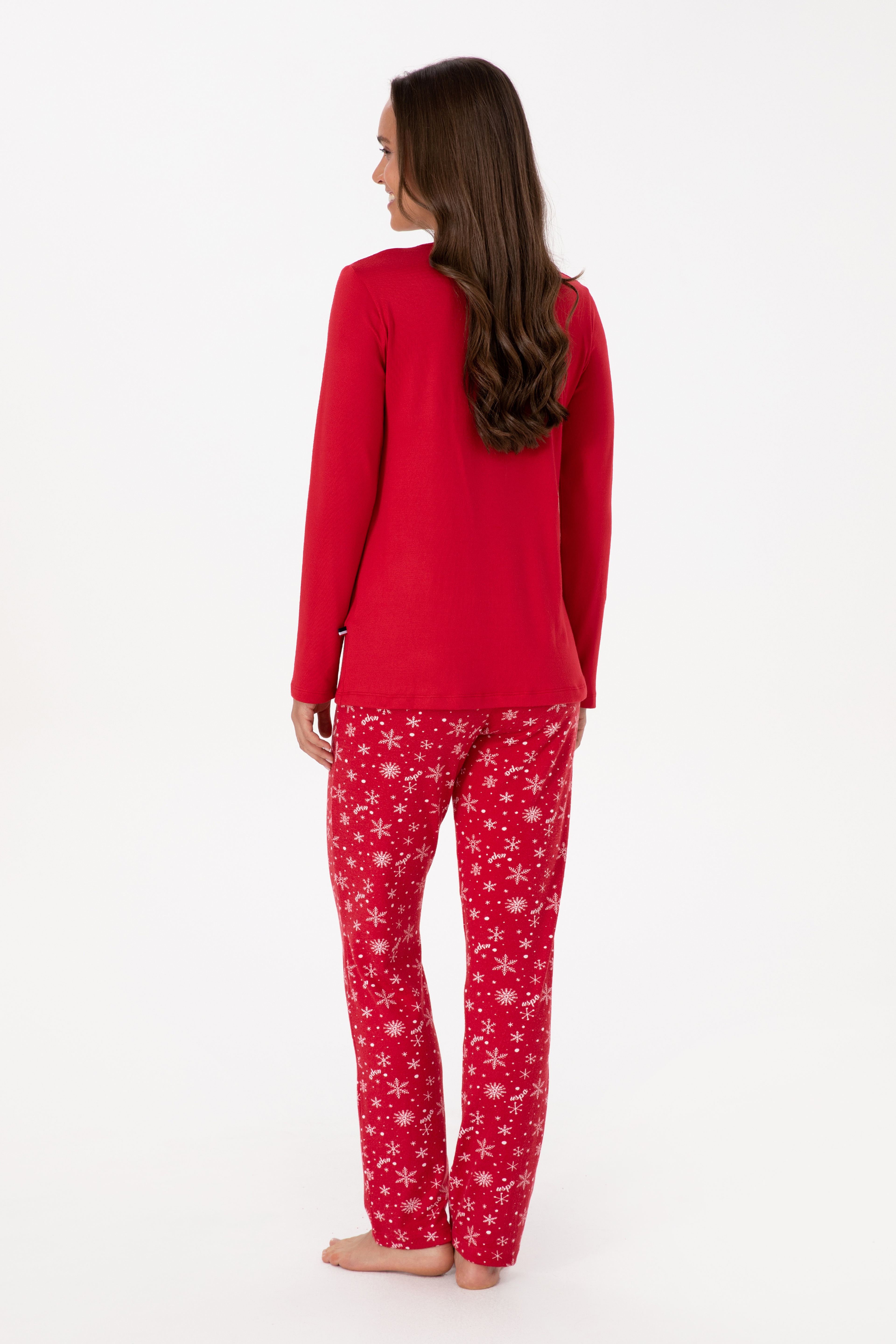 Kadın Kırmızı Yılbaşı Temalı Pijama Takımı - Image 5