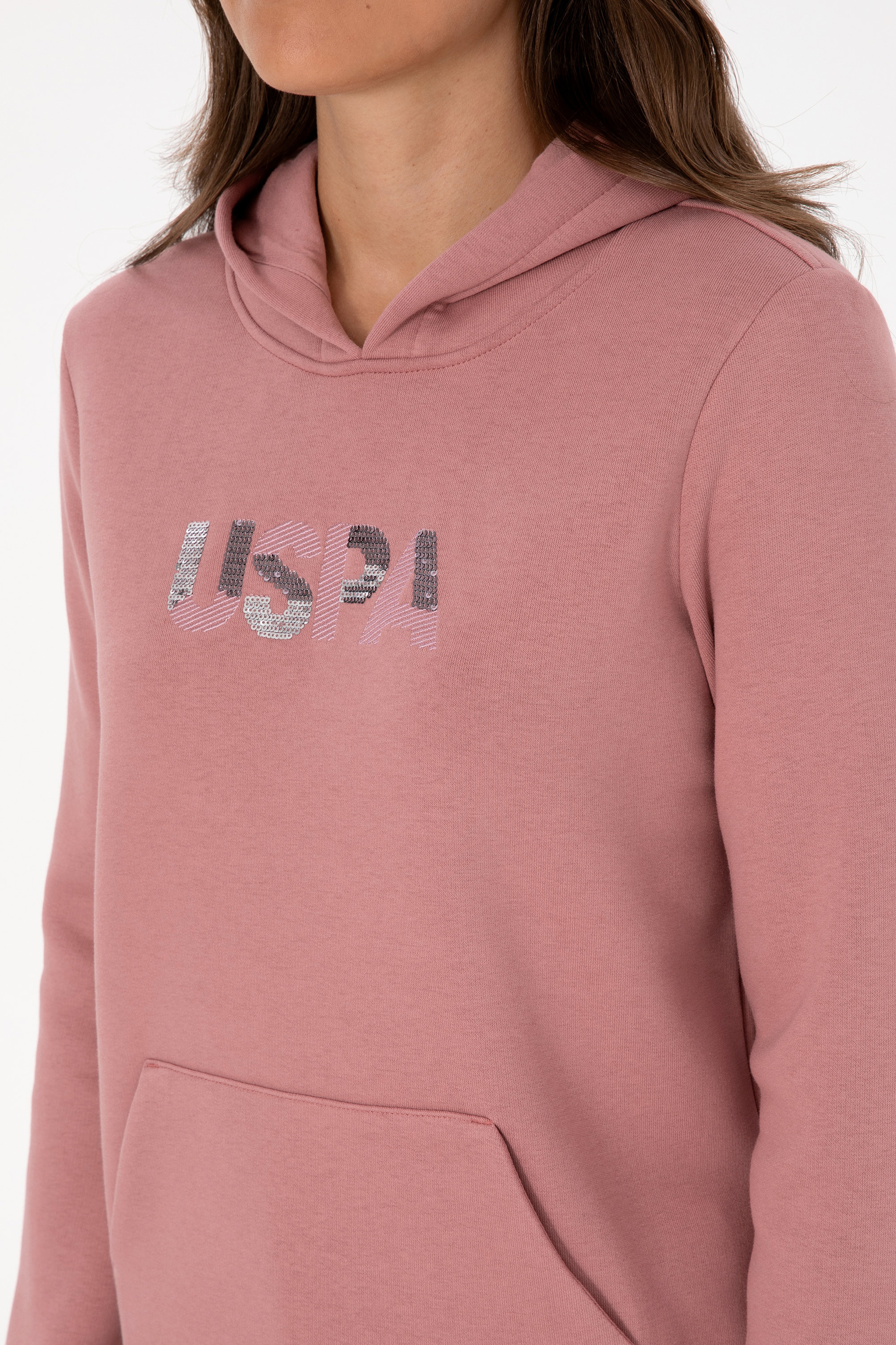 Kadın Gül Kurusu Kapüşonlu Basic Sweatshirt - Image 7