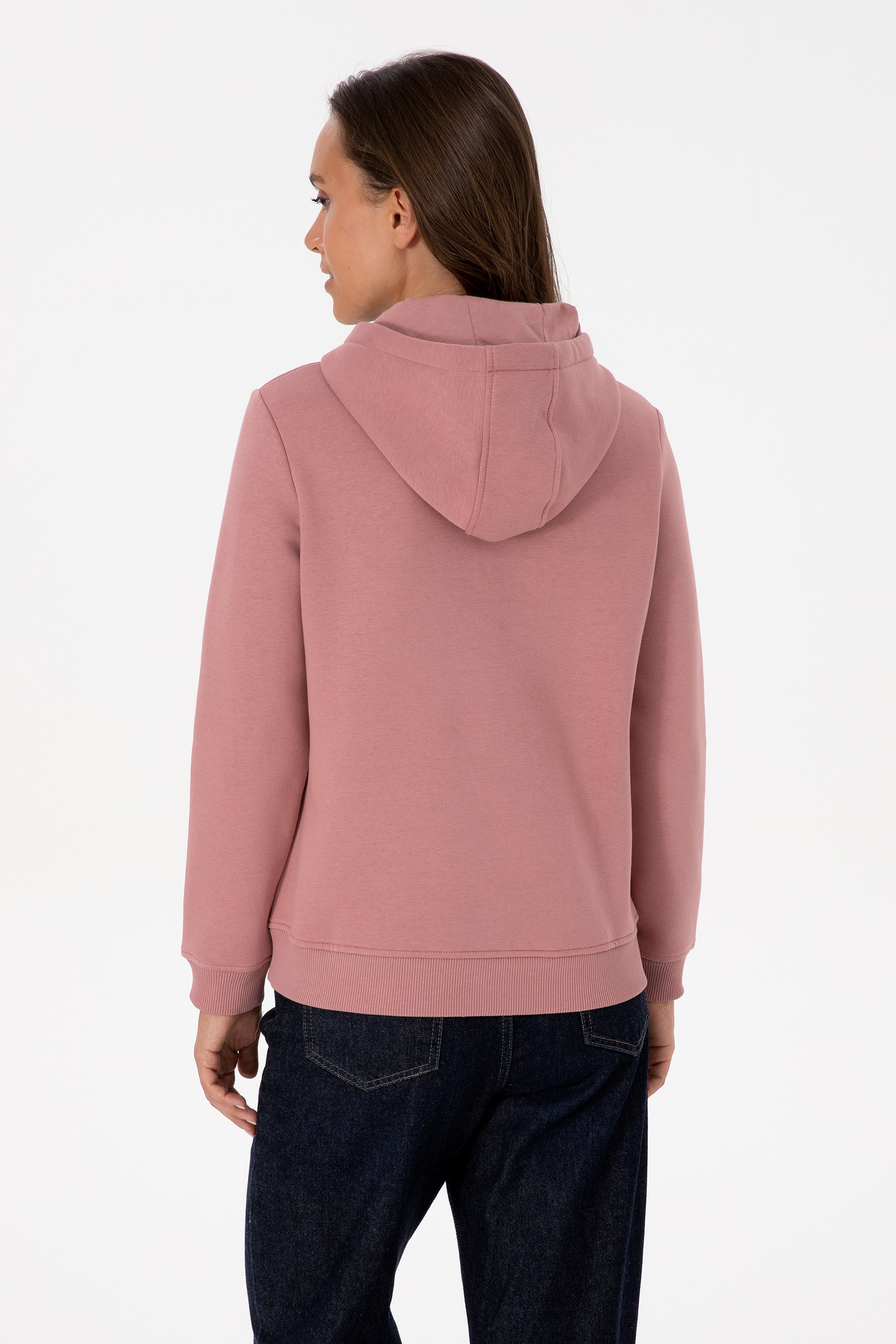 Kadın Gül Kurusu Kapüşonlu Basic Sweatshirt - Image 5