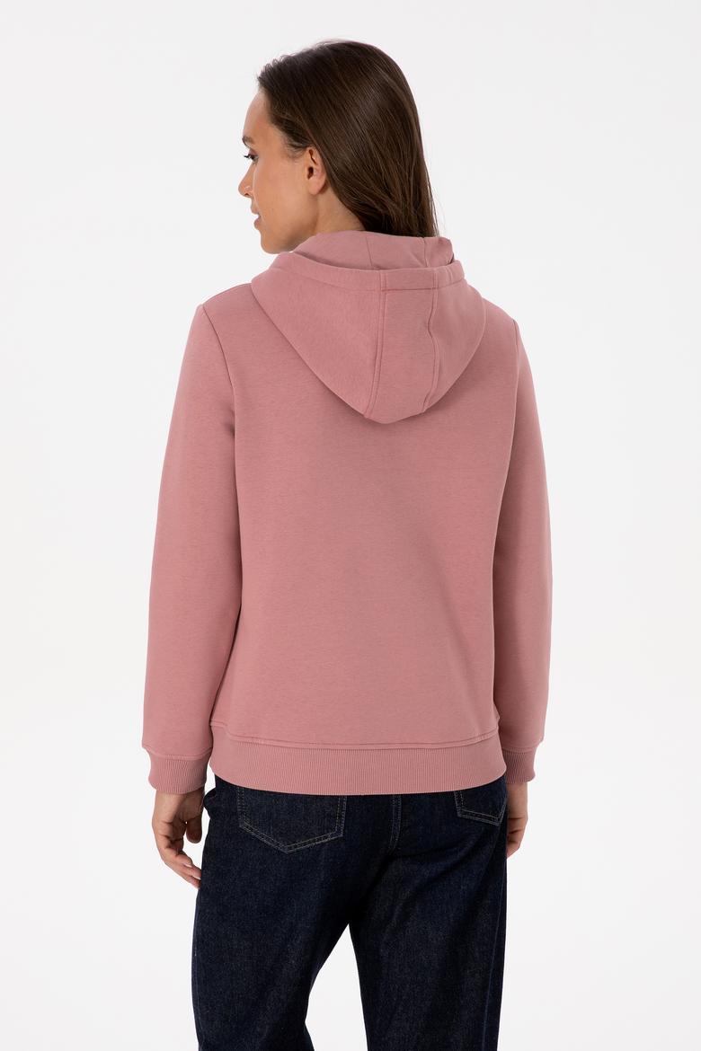 Kadın Gül Kurusu Kapüşonlu Basic Sweatshirt - 50307711109