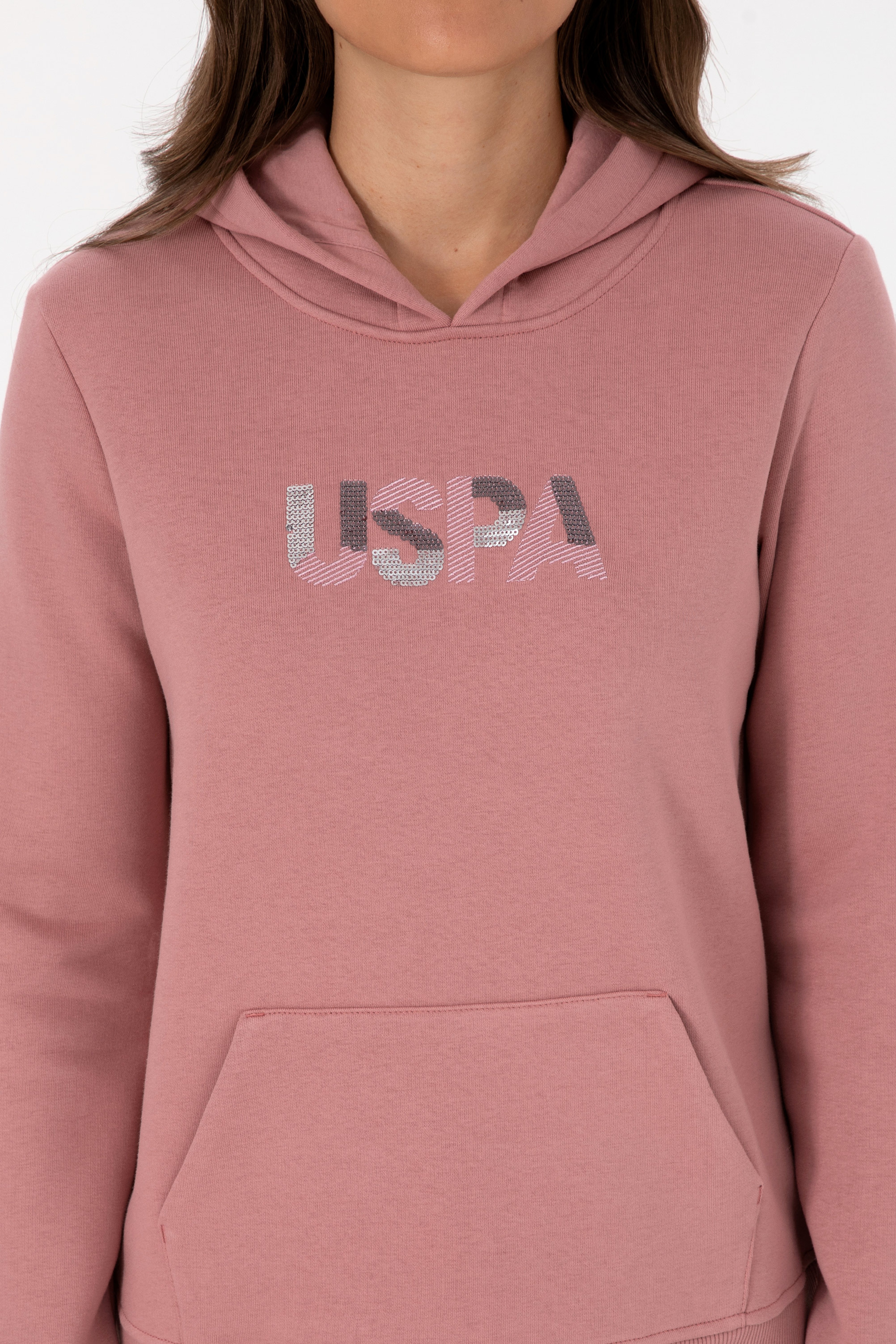 Kadın Gül Kurusu Kapüşonlu Basic Sweatshirt