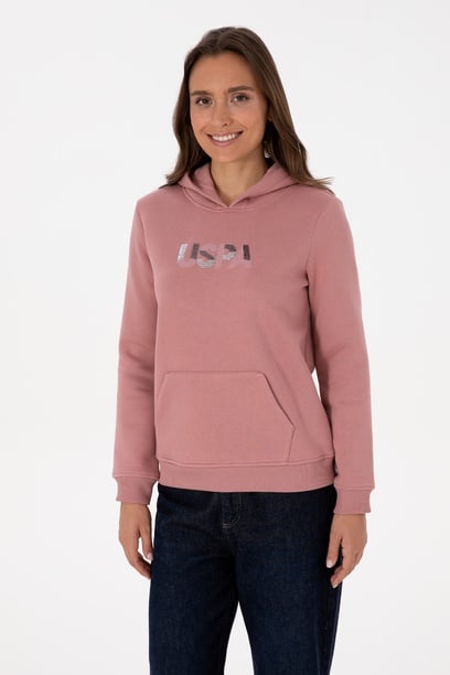 Kadın Gül Kurusu Kapüşonlu Basic Sweatshirt