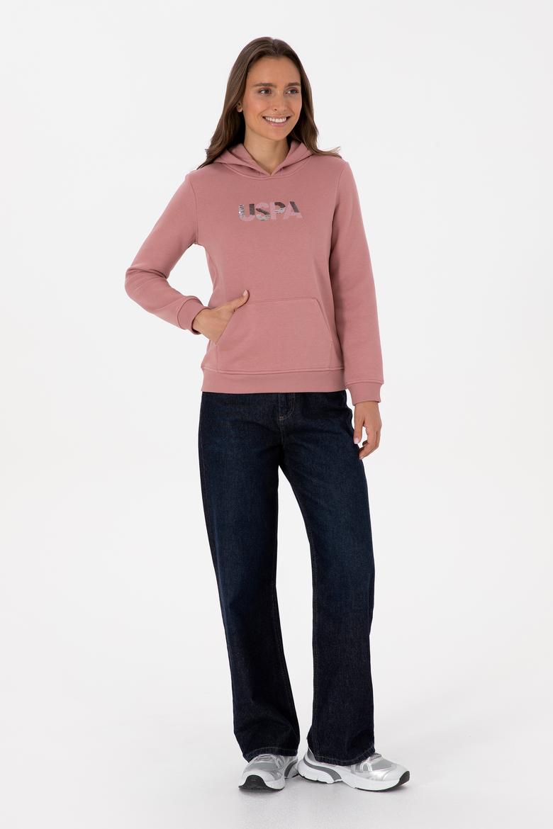 Kadın Gül Kurusu Kapüşonlu Basic Sweatshirt - 50307711109